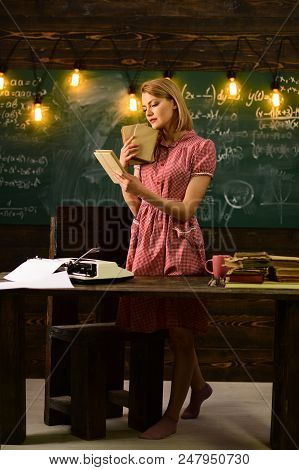 Dream Big. Read. Appy Student Girl Or Woman With Books In Library