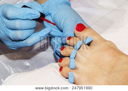 Woman Feet Receiving Pedicure. Close Up Concept