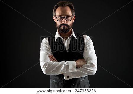 Business Man Success Tips. Confident And Successful. Businessman Classic Formal Clothing Eyeglasses 