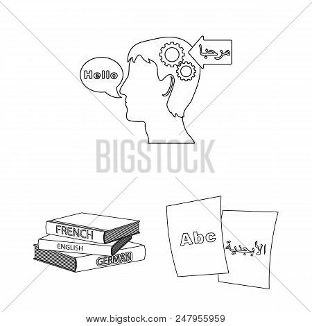 Translator And Linguist Outline Icons In Set Collection For Design. Interpreter Vector Symbol Stock 
