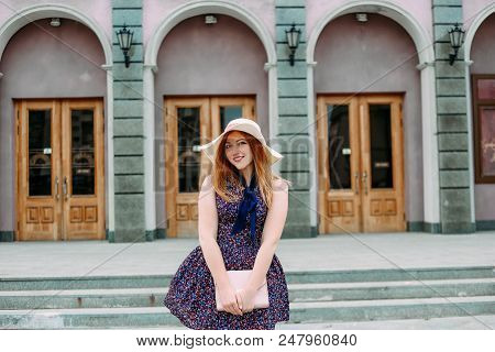 Girl With Smile Light Dress Hat Street