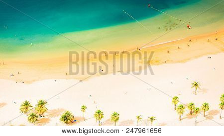 Aerial Birdeye View Of Las Teresitas Beach, Tenerife Island Banner