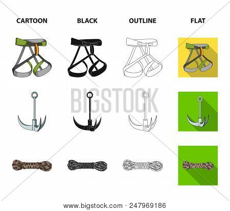 Hook, Mountaineer Harness, Insurance And Other Equipment.mountaineering Set Collection Icons In Cart