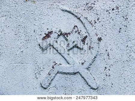 Soviet Symbolics On Old Cracked Colored Metal Surface