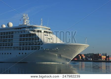 Velsen, The Netherlands - June 18th 2017: Silver Whisper- Silversea Cruises On North Sea Channel Tow