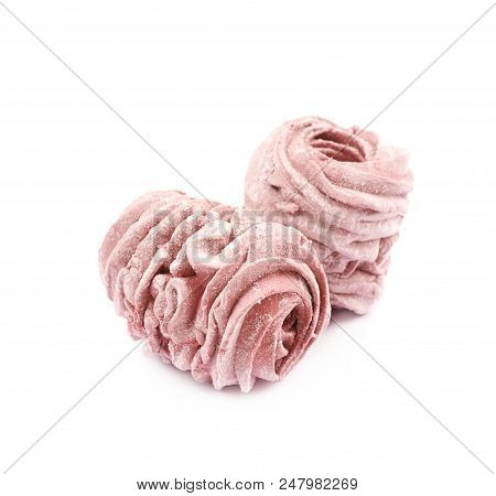 Marshmallow Pink Zephyr Confection Isolated Over The White Background