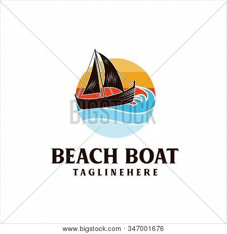 Vintage Beach Boat Sea Adventure Logo Design Vector Stock Illustrations