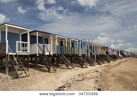 Beach chatky, Thorpe Bay, Essex, Anglie