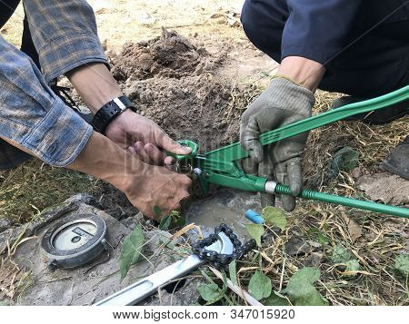Plumber Worker Install And Repair The Pipe And Fitting Of Water Supply And Underground System Mainte