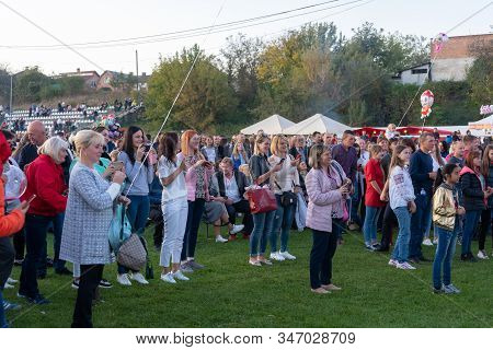 Crowd Of People On Holiday Village, 22, 09, 2019 Ukraine Kulikov, Happy People Look At The Speech Be