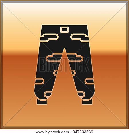 Black Camouflage Cargo Pants Icon Isolated On Gold Background. Vector Illustration