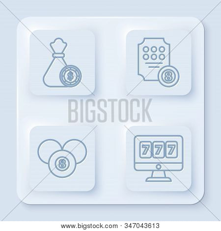 Set Line Money Bag And Casino Chips, Online Slot Machine, Billiard Pool Snooker 8 Ball And Online Sl