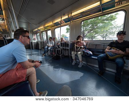 New York, Usa - June 2, 2019: Image Taken In The Airtrain From Jfk To Jamaica Station.