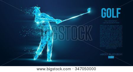Silhouette Of A Golf Player, Golfer From Particles On Blue Background. All Elements On A Separate La
