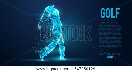Silhouette Of A Golf Player, Golfer From Particles On Blue Background. All Elements On A Separate La