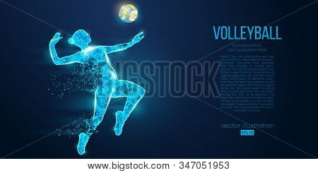 Abstract Silhouette Of Volleyball Player Woman, Girl, Female With Volleyball Ball. All Elements On A
