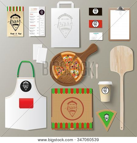 Vector Pizzeria Corporate Branding Identity Template Design Set.