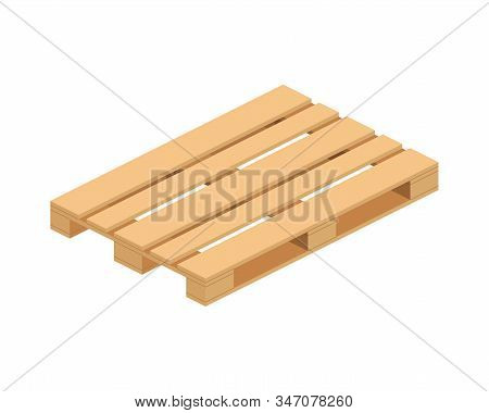 Isometric Wooden Empty Pallet Isolated On Whte Background. 3d Warehouse Packaging And Transportation