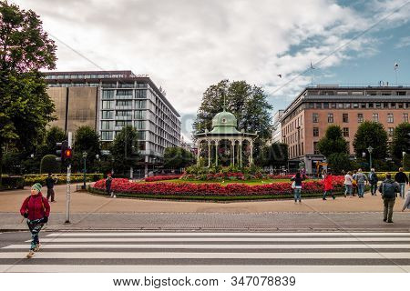 Editorial 09.03.2019 Bergen Norwaym The Famous Musikk Paviljongen In The Middle Of The City With Peo