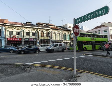 Singapore.  January 2020.  Singapore.  January 2020.  Traffic On A Street In The Kallang District