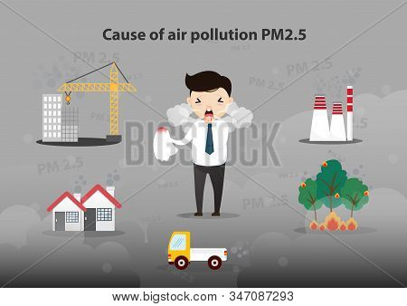 Cause Of Air Pollution Pm2.5 Infographic. Smoke, Smog, Respiratory, Environment, Health, Breath. Car