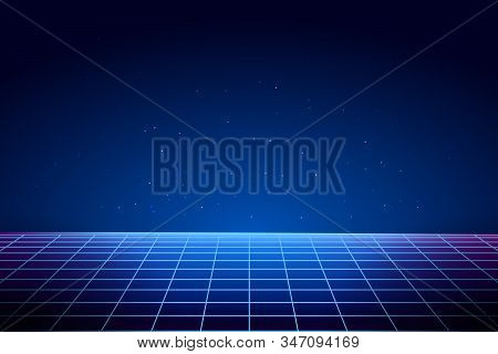 Retro Vaporwave Background. Cyberpunk Laser Grid In 80s Style. Abstract Futuristic Landscape. Vector