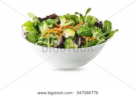 Healthy Green Salad With Fresh Vegetables Isolated On White Background