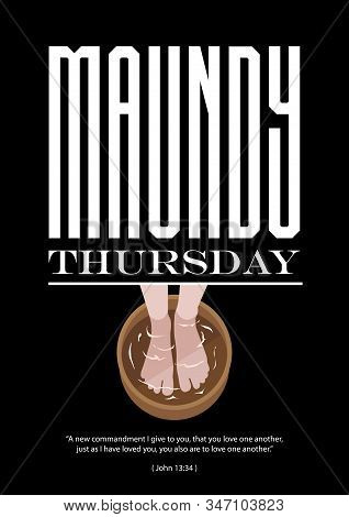 Maundy Thursday, Good Or Holy Thursday Color Vector Illustration With Washing Of The Feet