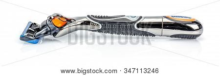 Moscow, Russia - January 23, 2020: Battery Handle Razor Gillette Fusion Proglide Power Flexball With