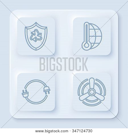 Set Line Recycle Symbol Inside Shield, Meteorology Thermometer Measuring, Electric Plug And Wind Tur