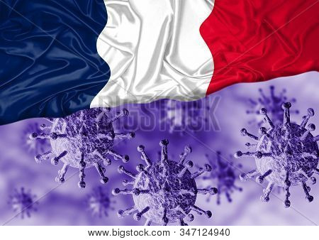 Coronavirus And France Flag, A Virus Pandemic Started In The Chinese City Of Wuhan And Is Spreading 