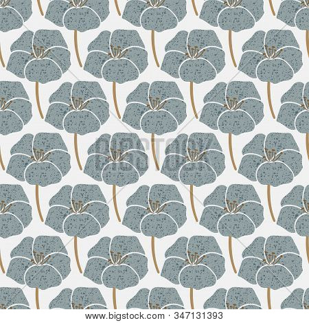 Blue Vector Floral Repeat Seamless Pattern. Romantic Geranium Flowers. Image For Printing On Paper, 