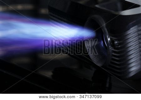 Beamed Light Shining With A Bright Beam. With White And Purple Color