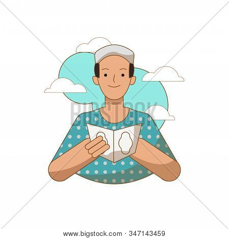Illustration Of Ramadan Kareem With Muslims Reading The Holy Quran Premium Vector
