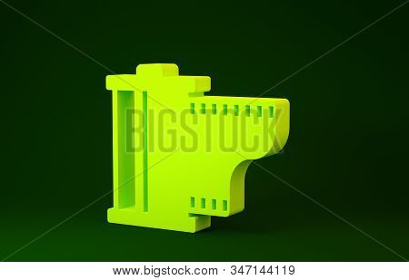 Yellow Camera Vintage Film Roll Cartridge Icon Isolated On Green Background. Film Reel. 35mm Film Ca