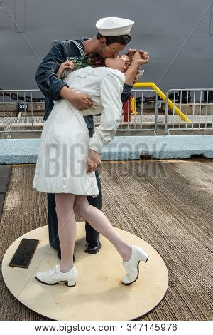 Oahu, Hawaii, Usa. - January 10, 2020: Pearl Harbor. The Kiss Or Unconditional Surrender Statue Wher