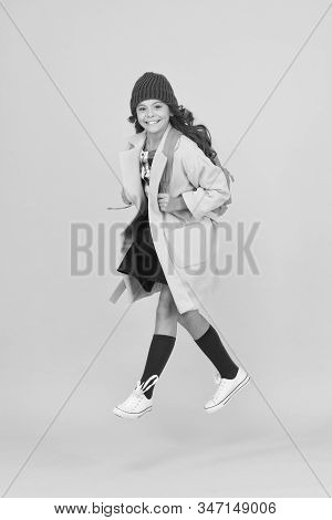 Cool Schoolgirl. Have Fun Charismatic Girl On Yellow Background. Madcap Concept. Teen Age. Girl Ador