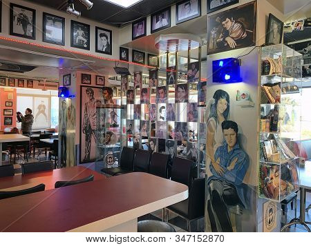 Abu Ghosh, Israel - January 11, 2020: The Interior Of The Elvis Cafe At The Gas Station Of The Villa