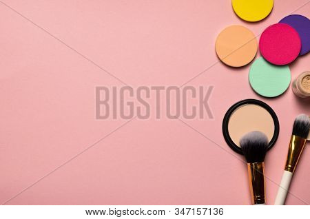 Brushes, Make Up,bright, Piink Background, Cosmetic, Sponges, Beauty, Facial,soft,big,care, Face Pow