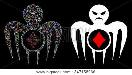 Flare Mesh Gambling Spectre Monster Icon With Glare Effect. Abstract Illuminated Model Of Gambling S