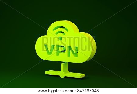 Yellow Vpn Network Cloud Connection Icon Isolated On Green Background. Social Technology. Cloud Comp