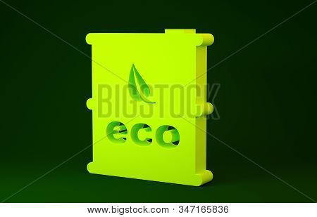 Yellow Bio Fuel Barrel Icon Isolated On Green Background. Eco Bio And Canister. Green Environment An