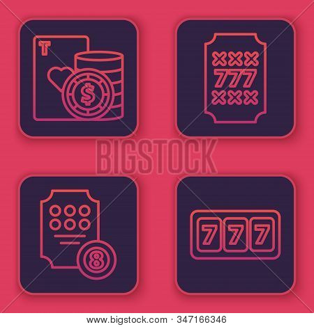Set Line Casino Chip And Playing Cards, Online Slot Machine, Slot Machine With Lucky Sevens Jackpot 