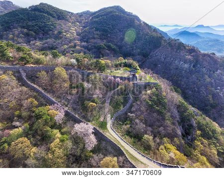 Aerial View Of Geumseong Mountain Fortress, Damyang, Jeonnam, South Korea, Asia