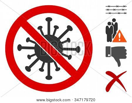 Stop Coronavirus Icon. Illustration Contains Vector Flat Stop Coronavirus Iconic Symbol Isolated On 