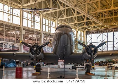 Oahu, Hawaii, Usa. - January 10, 2020: Pearl Harbor Aviation Museum. The Green  Immortal Gooney Bird