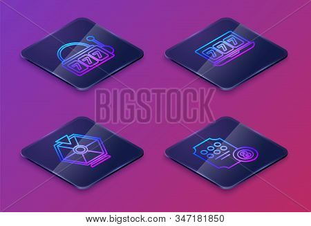 Set Isometric Line Slot Machine With Lucky Sevens Jackpot, Lucky Wheel, Online Slot Machine With Luc