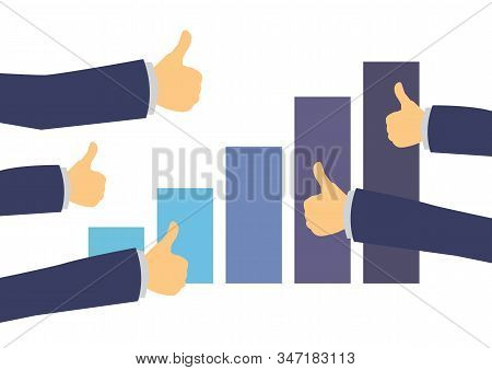 Market Stock Graph With Thumb Up Hands. Concept Of Success And Investment. Isolated Vector Illustrat