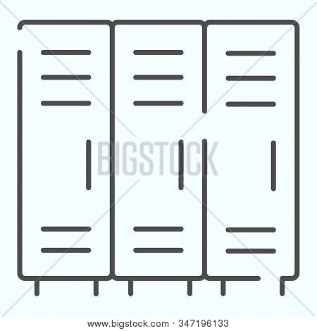 Lockers Thin Line Icon. Three Little Lock Doors Of Cloakroom Vector Illustration Isolated On White. 