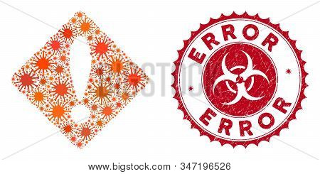Coronavirus Mosaic Error Icon And Round Grunge Stamp Seal With Error Caption. Mosaic Vector Is Creat